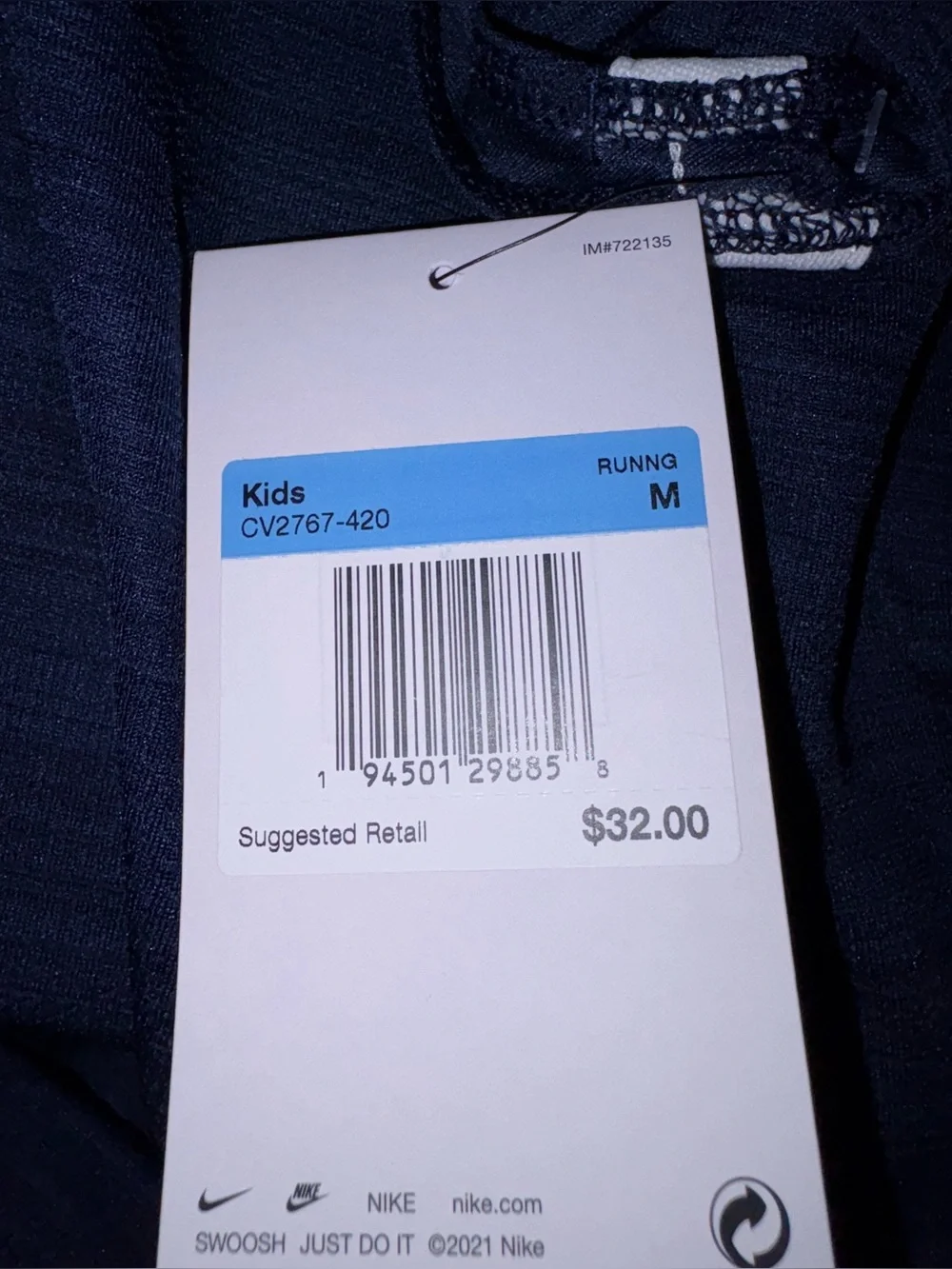Nike Navy Blue Kids Running Top with White Swoosh